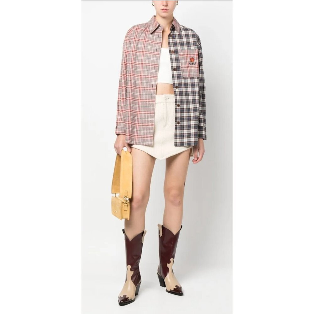 KENZO PARIS COLORBLOCK PLAID OVERSIZED FIT SHIRT